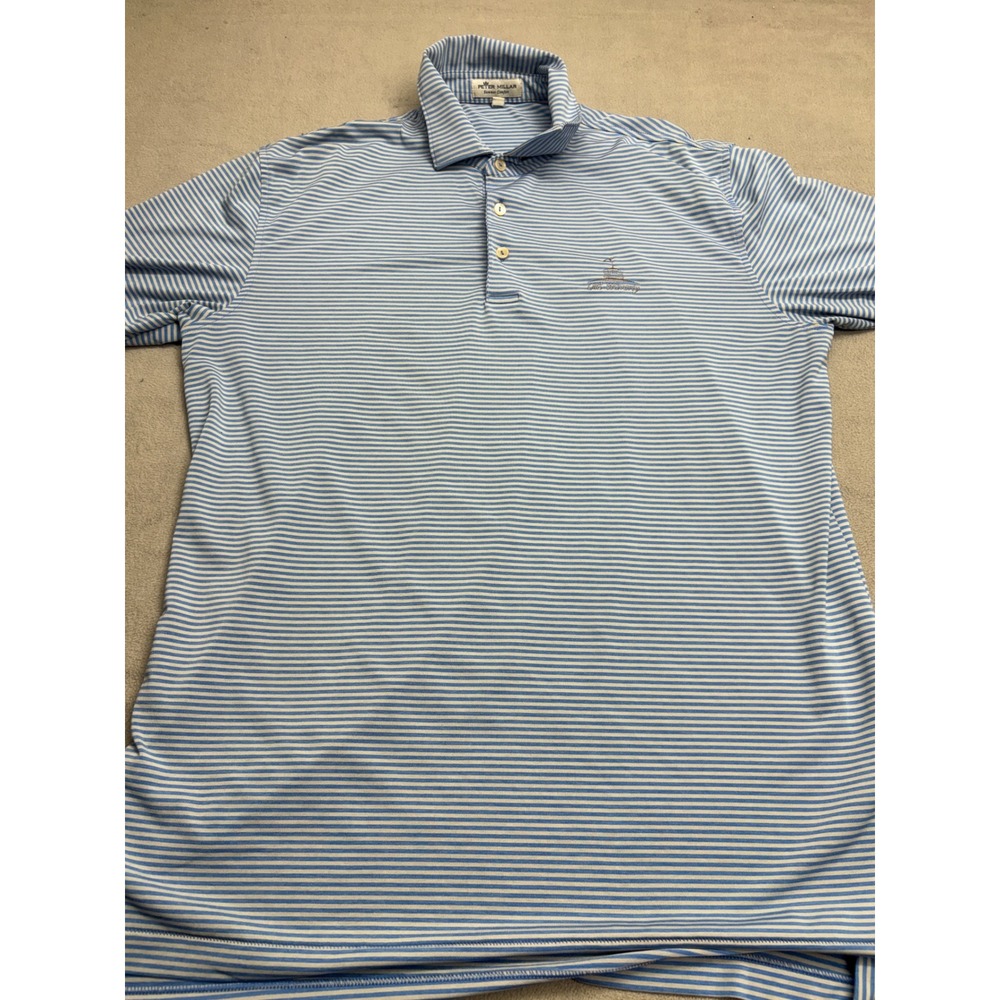 Peter Millar Summer Comfort Polo Mens Medium Blue White Striped Old Waverly Golf